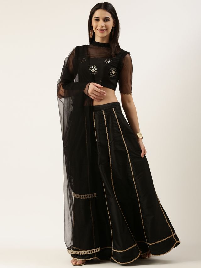 Bollywood Vogue Ready To Wear Black Embroidered Kali Lehenga Set