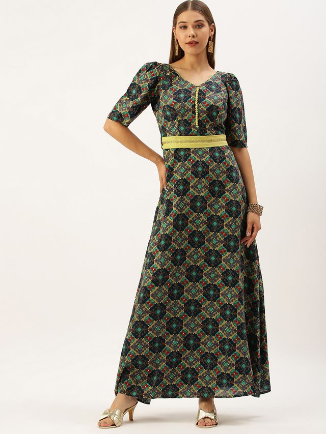 Bollywood Vogue Ready To Wear Multicolored Printed A Line Maxi Dress