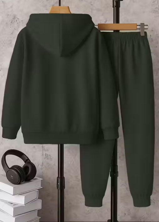 Kids Olive Green Duck Print Hoodie & Jogger Set Luck Fashion