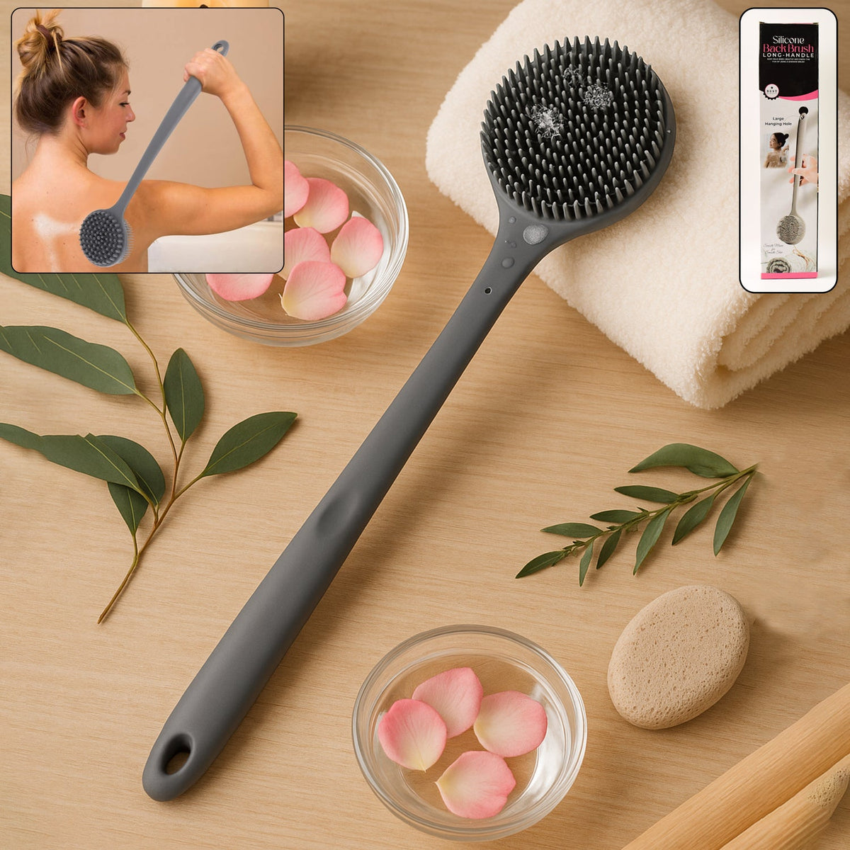 Silicone Back Scrubber Brush With Long Handle (1 Pc) HP DD