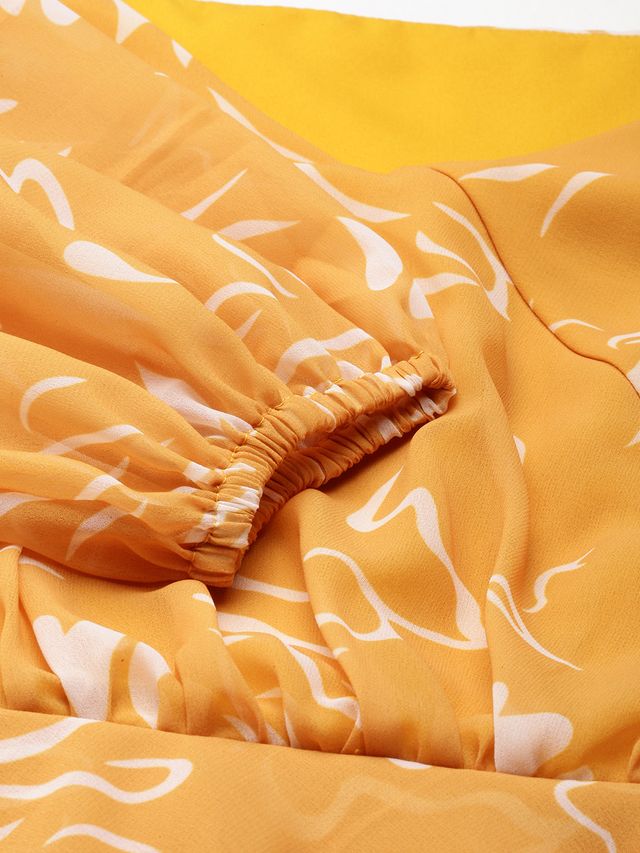Bollywood Vogue Ready To Wear Mustard Digital Printed Georgette Dress
