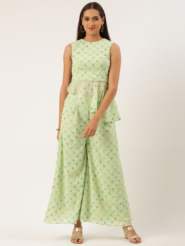 Bollywood Vogue Ready To Wear Green Embroidered Georgette Palazzo sets
