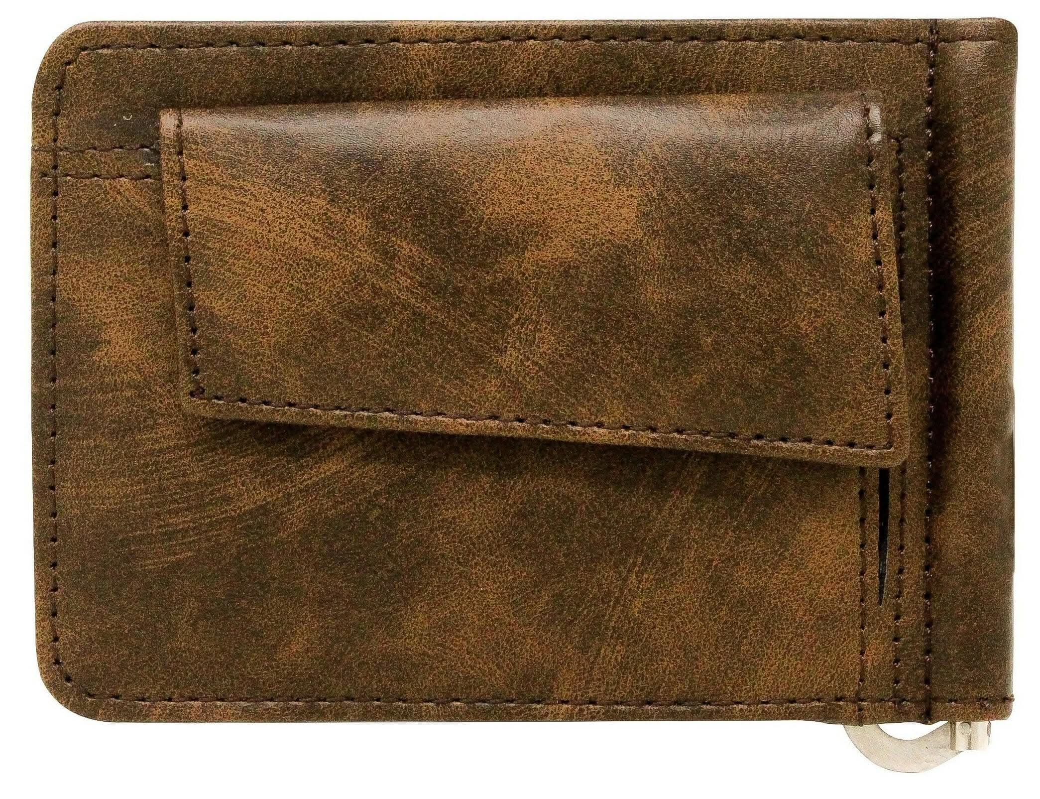 Lorem Brown Small Size Bi-Fold Faux Leather 5 ATM Card Slots Money Clip For Boys - HalfPe