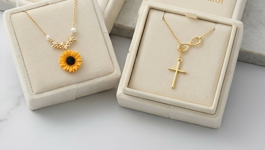 Sunflower & Infinity Cross Necklace Set