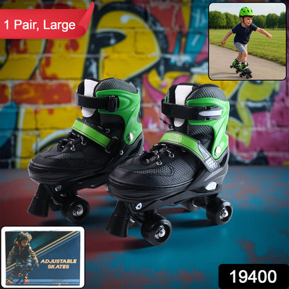 Adjustable Quad Roller Skates for Kids with Large Size Inline Skating Shoes with Safety Buckle & Strap (Large  1 Pair)