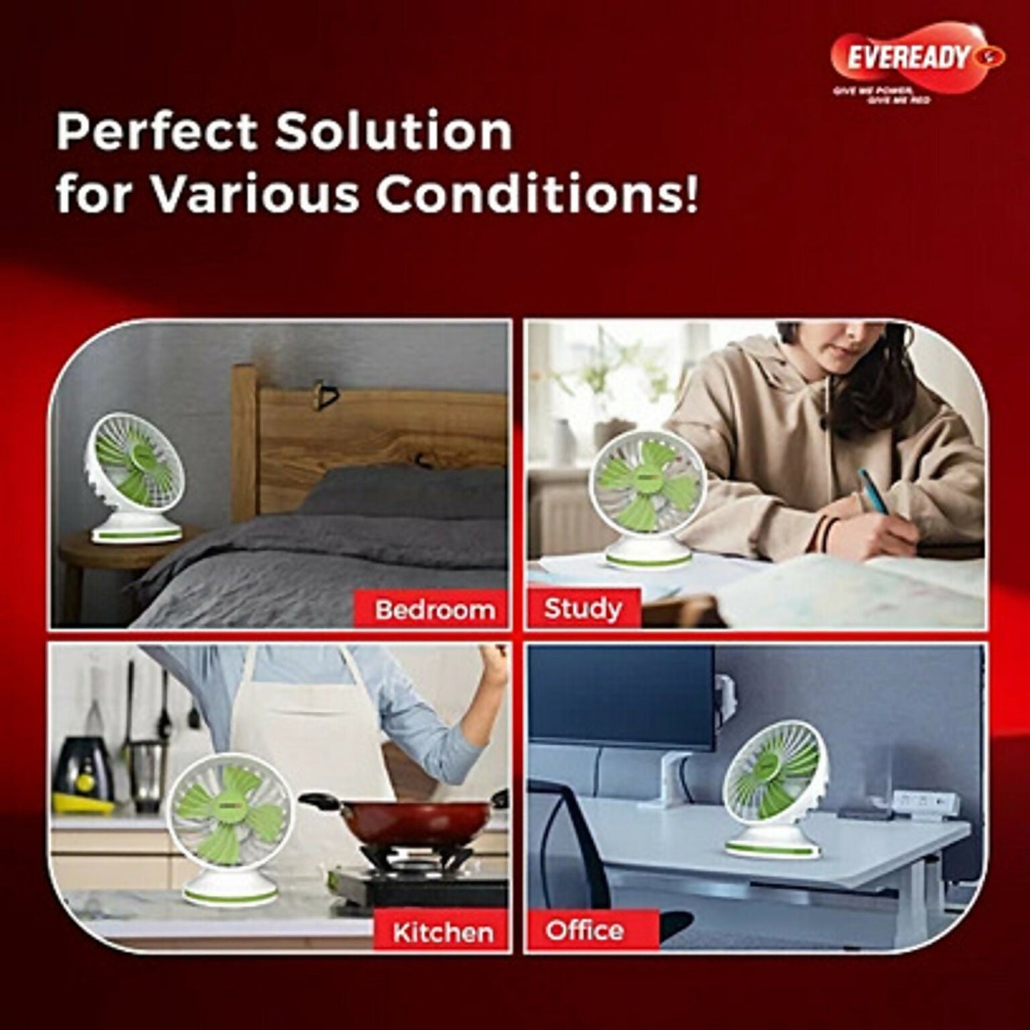 Eveready Everflo Luna Rechargeable Table Fan with LED Ring Light – Up to 7 Hours Backup HalfPe - FW -TPT