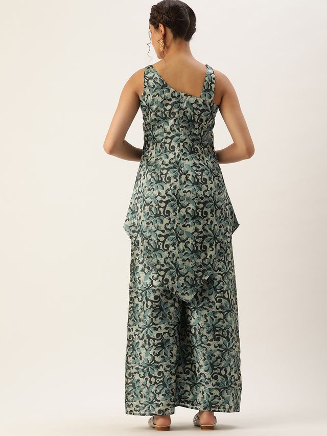 Bollywood Vogue Ready To Wear Sage Green Art Silk Digital Printed Co Ords Set