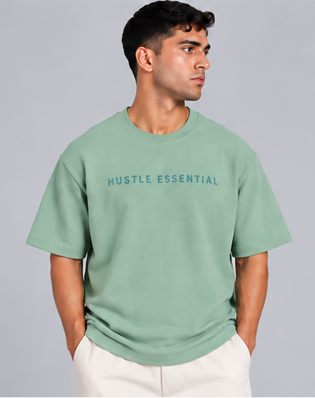 HUSTLE Men's Crew Neck Oversized T-Shirt – Sage Mint