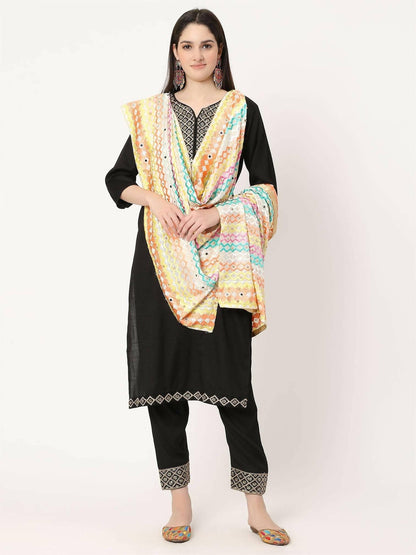 Off White Mullticolour Embroidery Phulkari Dupatta with Beads and Pearl - HalfPe