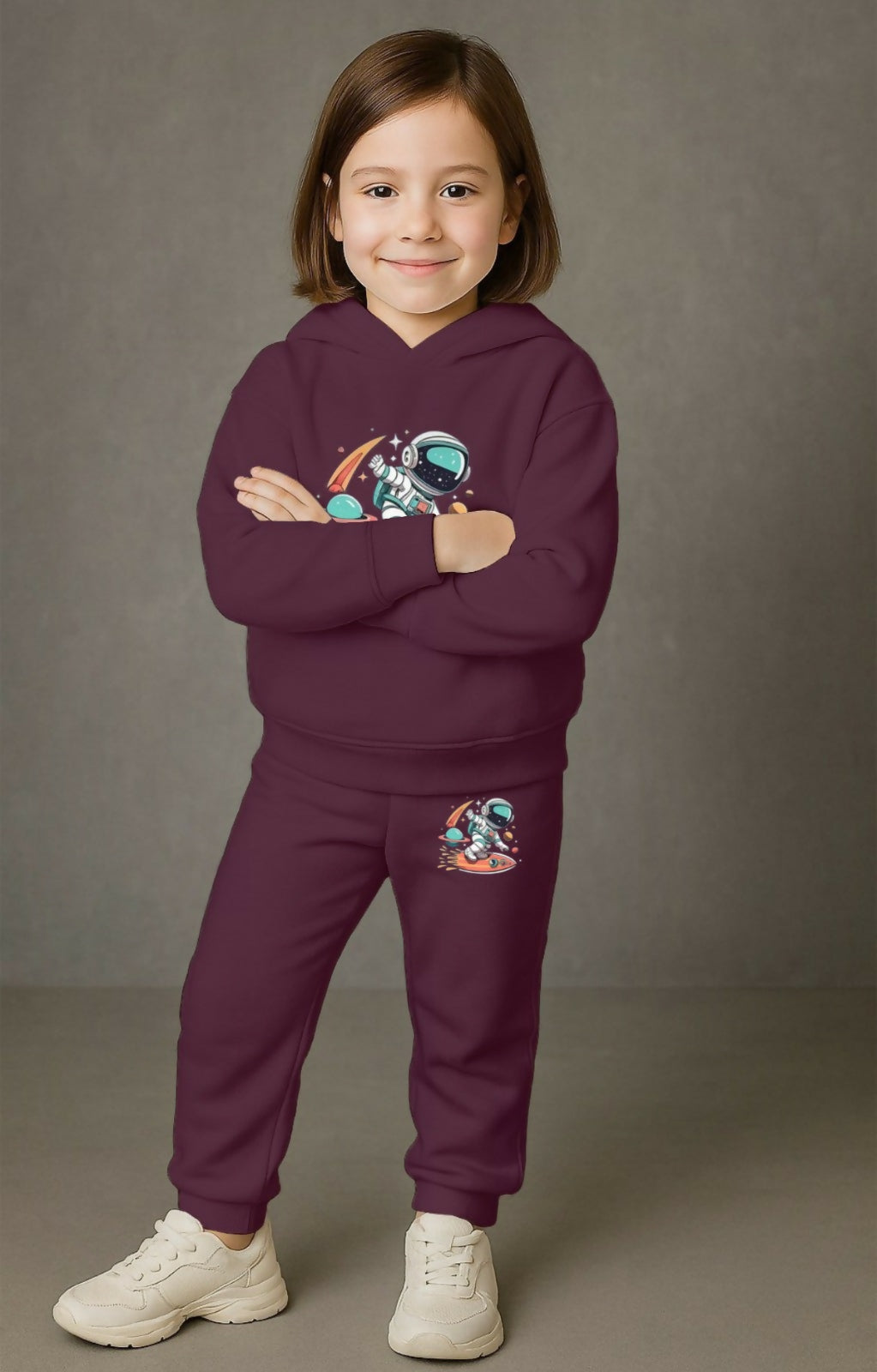 Kids' Maroon "Astronaut Explorer" Hoodie & Jogger Set Luck Fashion