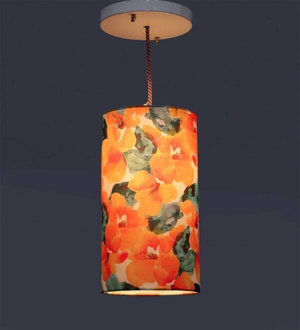 Orange Flowers Cylindrical Hanging Shade - HalfPe