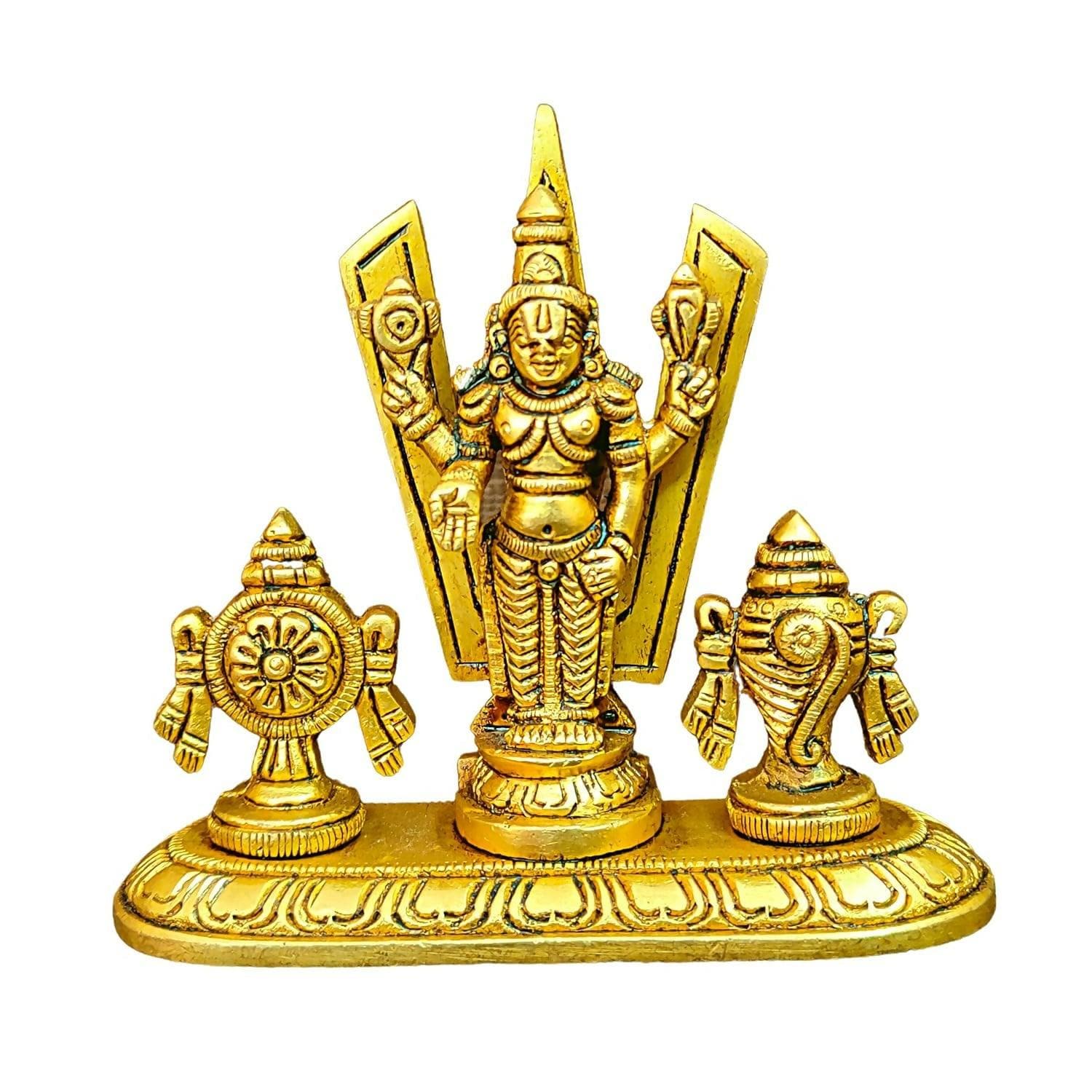 Brass Small Shanku Chakram Stand with Tirupati Balaji Idol - HalfPe