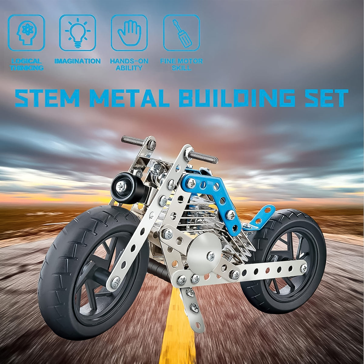 Metal Bike Creative Mechanical Construction Engineering Kit8 & 140 Part Of Bike Tool  1 Set