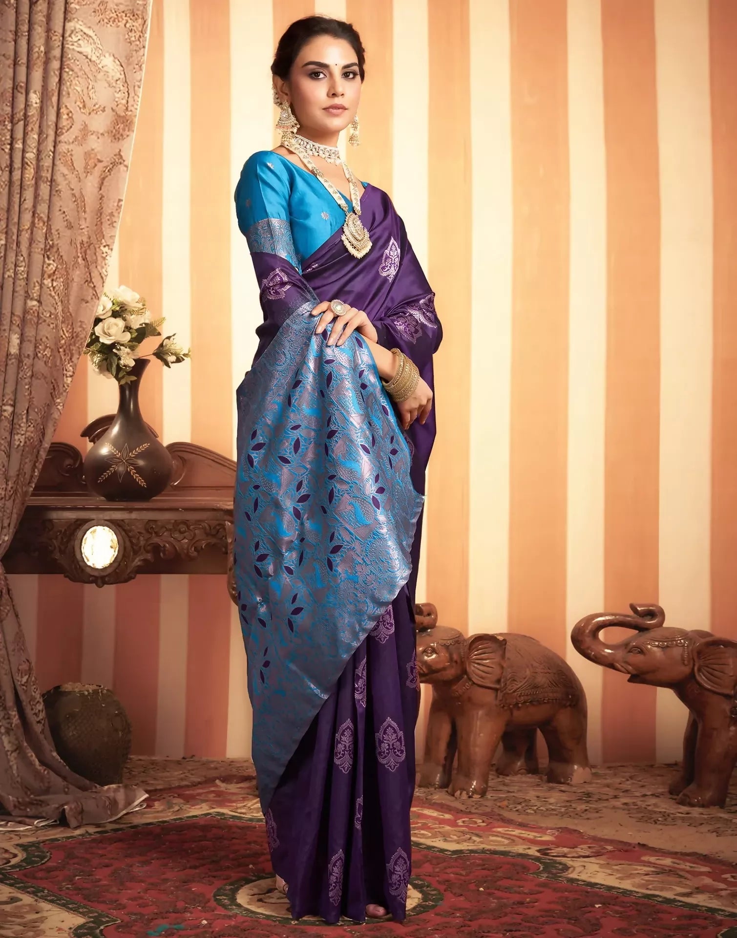 AXONIT Luxury Wedding Wear Emerald Soft Silk Saree with Heavy Golden Zari Work and Mustard-Gold Designer Pallu