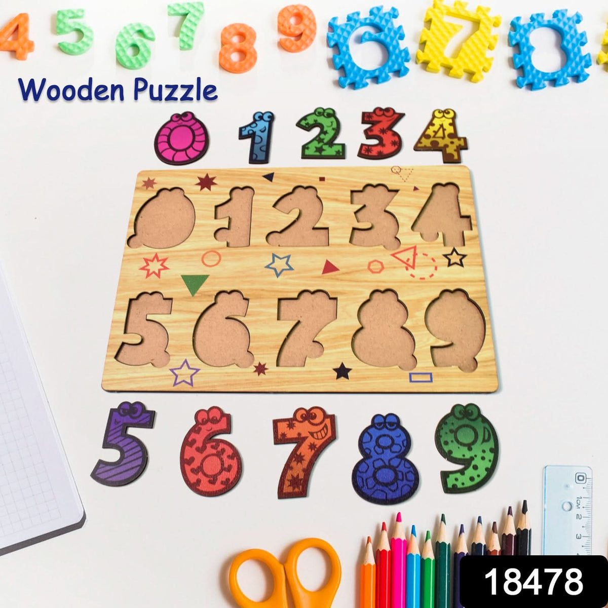 Wooden Number Puzzle Learning Educational Board (1 Set  2820 Cm) HP DD