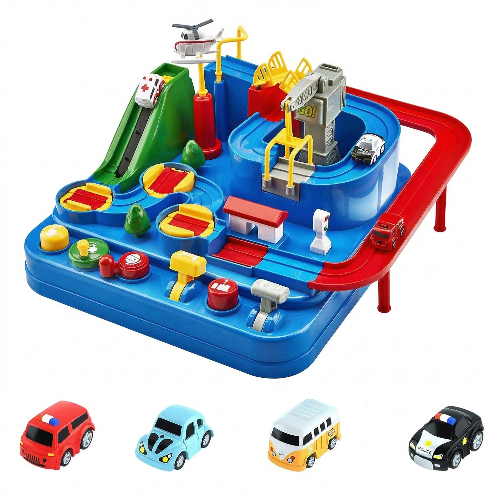 Kidology Car Race Tracks Toy | Car Adventure Toy for 0-3 Years, Boys, Girls & Kids | Playset City Rescue Activity for Toddlers | Pre Educational Learning Puzzle Gift for Babies (4 Car Included)