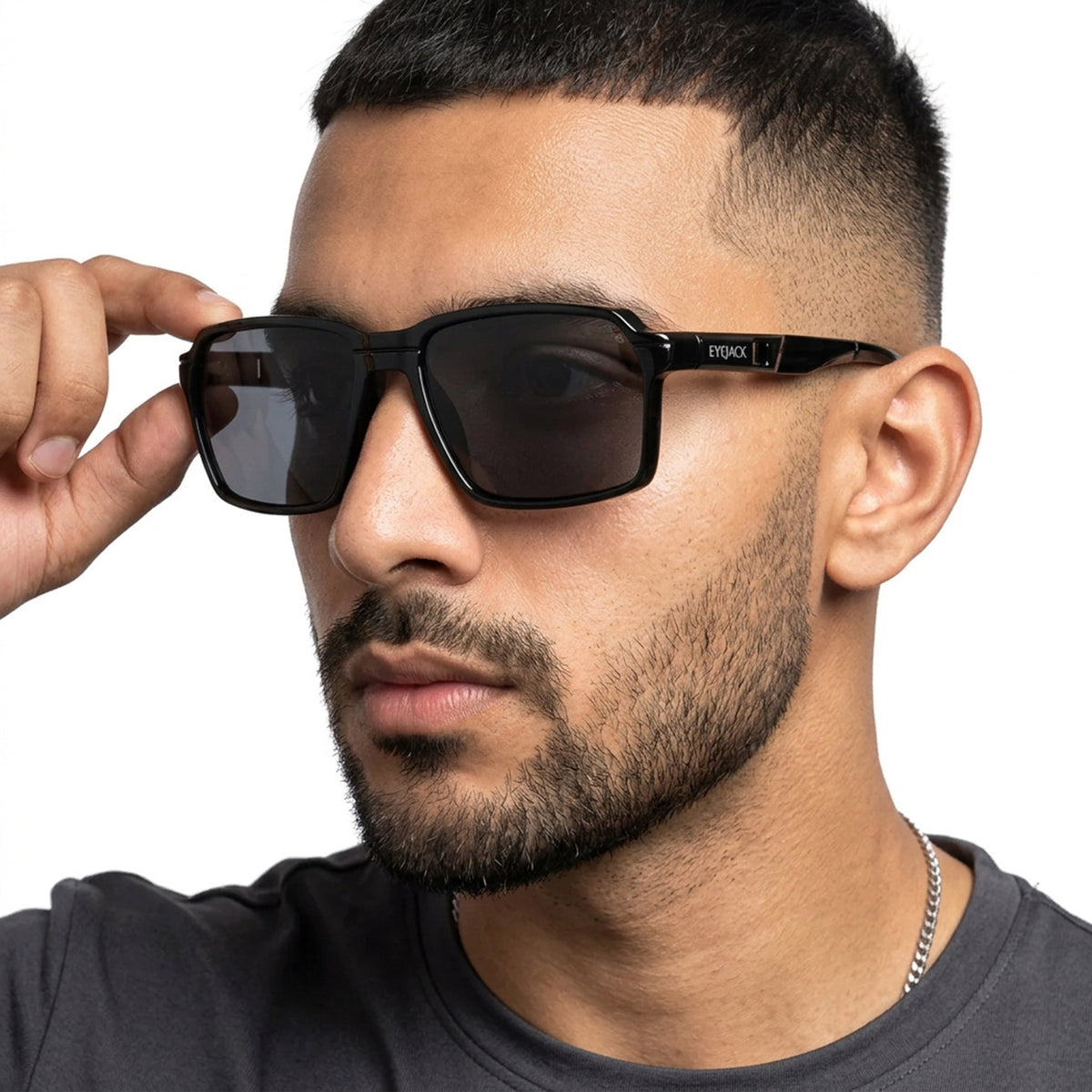 Torque Shine Black Wayfarer Sunglasses for Men and Women - Style 1191 - worn by a male model (image 1)