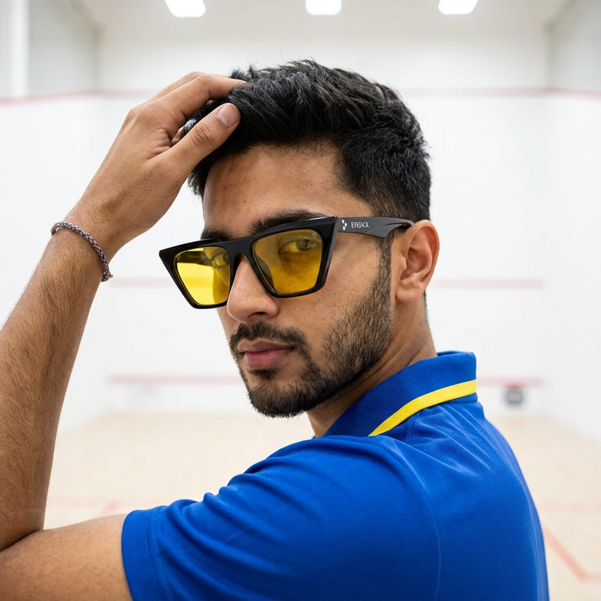 Eyejack Black Cateye Sunglasses for Men and Women - Style 1016 - worn by a male model (image 3)