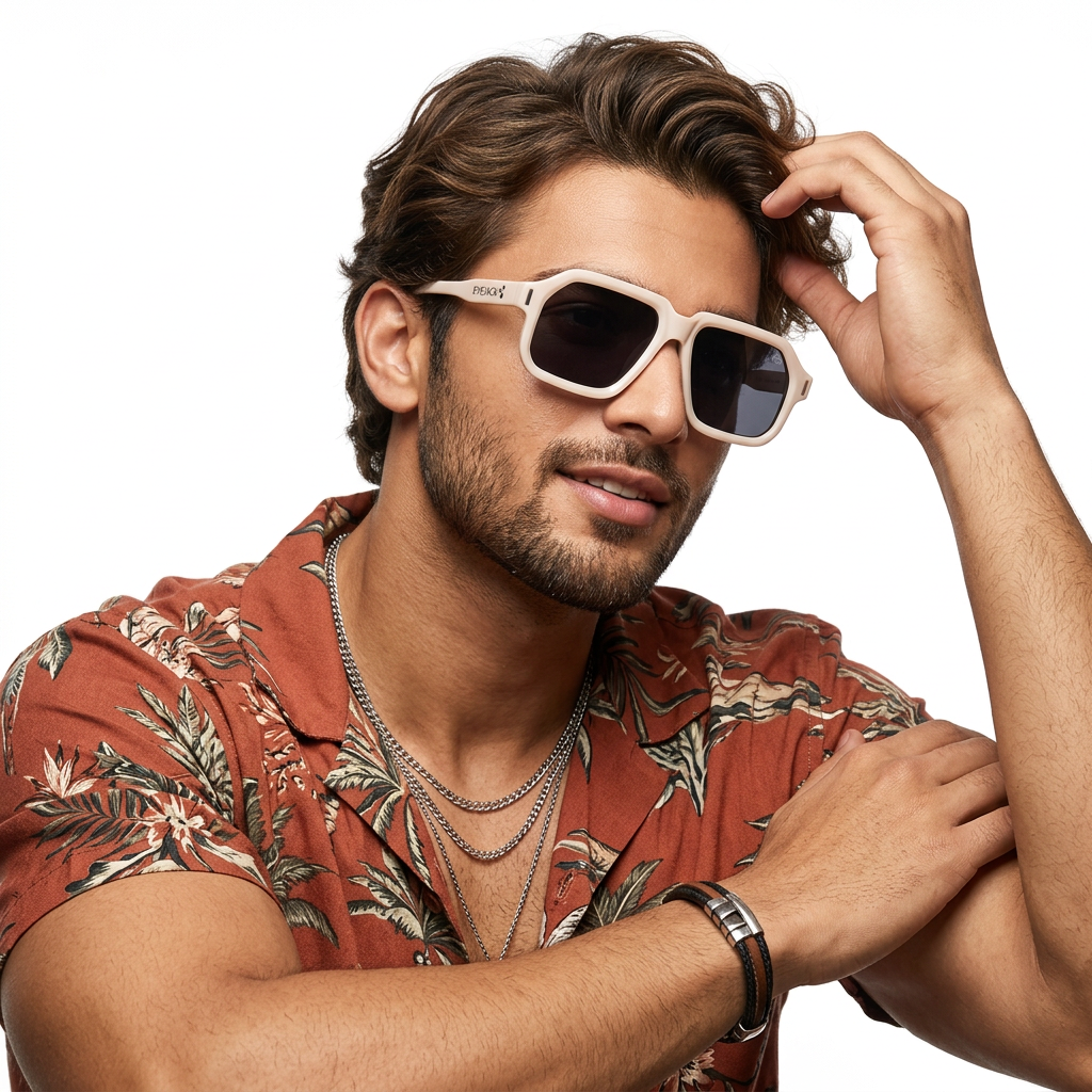 Volt Cream Aviator Sunglasses for Men and Women - worn by a male model (image 1)