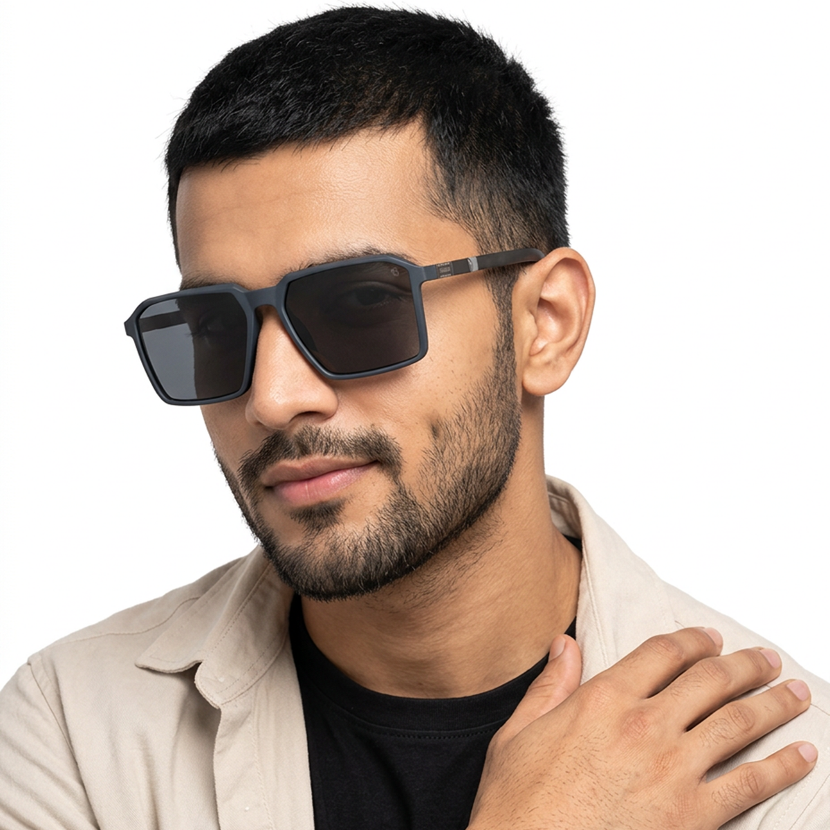 Eyejack Blue Square Sunglasses for Men and Women - Style 1123 - worn by a male model (image 1)
