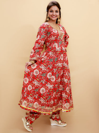 Maroon Block Print Anarkali Kurta Set - WES - SC - MRBLO - S