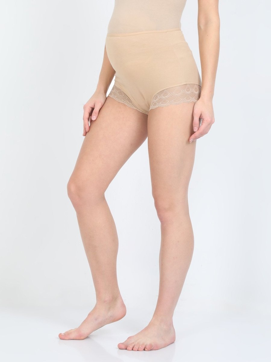 Maternity Over belly High Waist Lace Panty-Beige - MHWPNT-BGELC-S