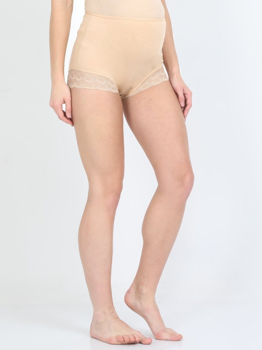 Maternity Over belly High Waist Lace Panty-Beige - MHWPNT-BGELC-S
