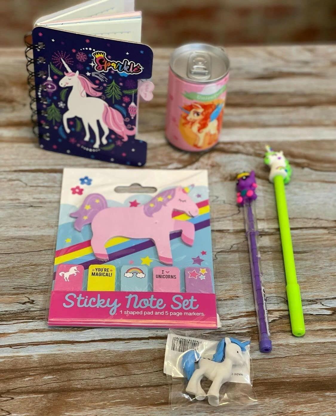 Unicorn Fur Mini Diary , Pen , Pencil , Eraser , Sticky Notes , Wet Wipes - HalfPe