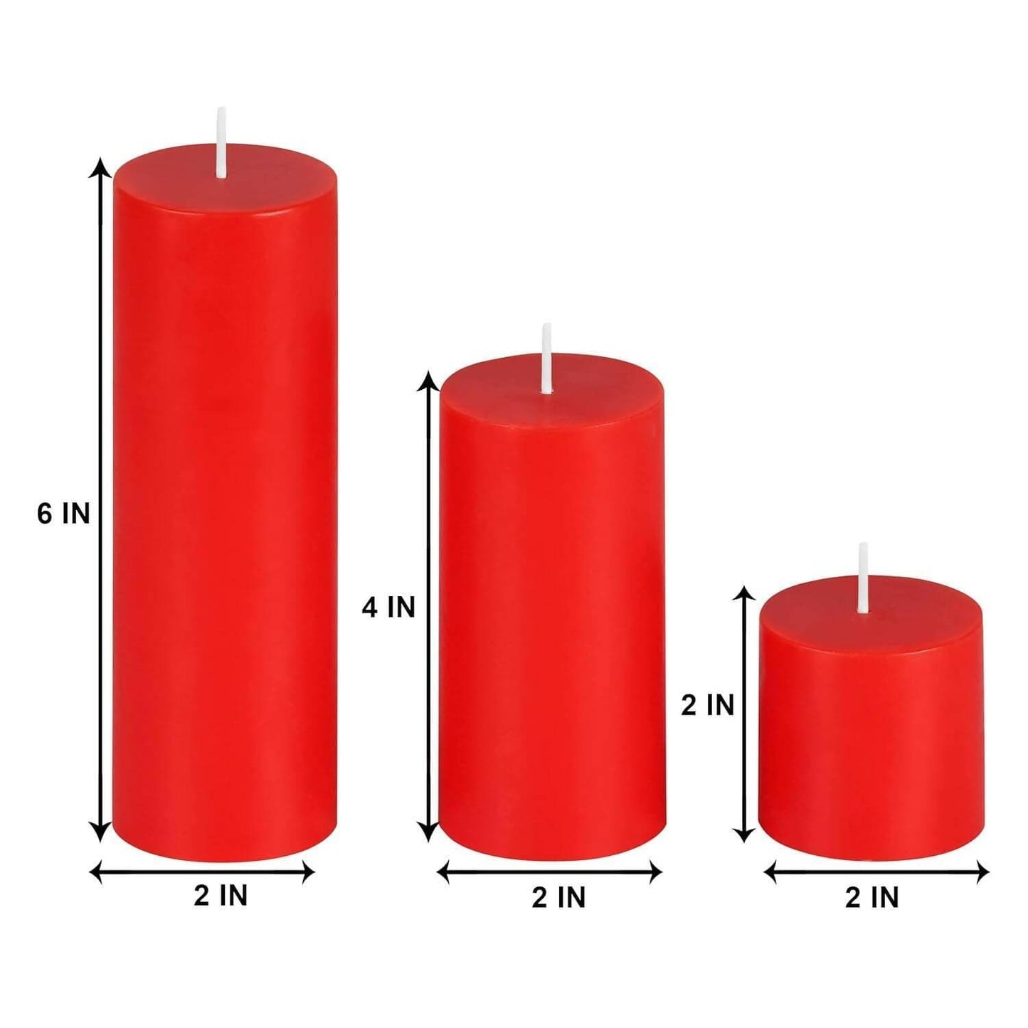 PROSPERRO LUMO by Parkash Candles Unscented Pillar Candles Set of 3 ( 2x2, 2x4, 2x6 Inches) (Red) - HalfPe