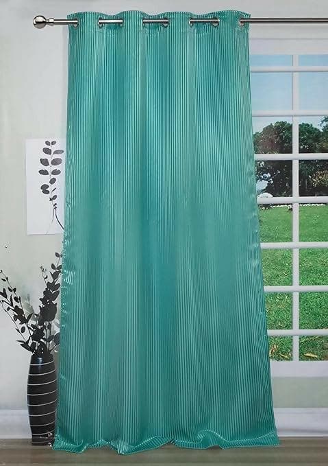 Lushomes Satin Curtains, Green Satin door curtain Striped, Plain Door Curtain, 7.5 feet curtains with 8 Metal SS Eyelets, 4.5 FT x 7.5 FT (54 x 90 inches, Single pc - HalfPe