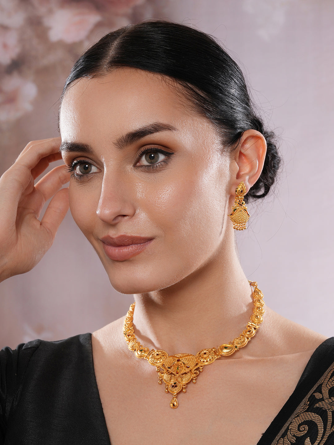 Jazz And Sizzle 22K Gold Plated  Circular Design Necklace Set with Matching Earrings Dubai Style Jewelry Set
