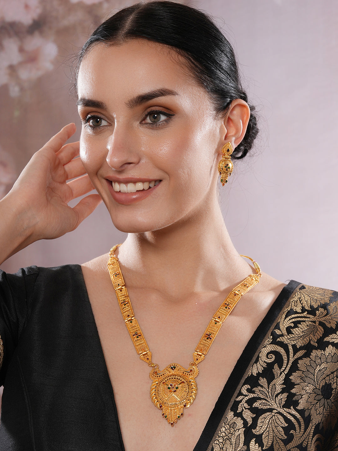 Jazz And Sizzle Gold-Plated Stone-Studded Dubai Style Jewelry Set