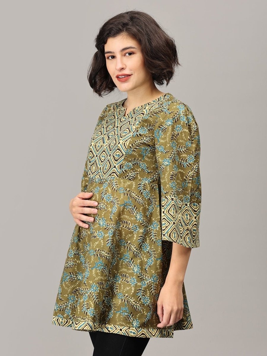 Mehendi Nights Maternity and Nursing Short Kurti - MEW-JB-OLMS-S