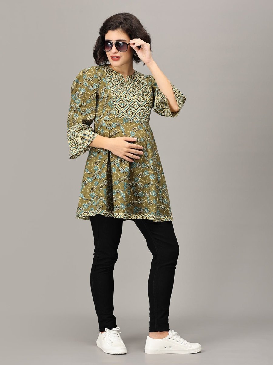 Mehendi Nights Maternity and Nursing Short Kurti - MEW-JB-OLMS-S