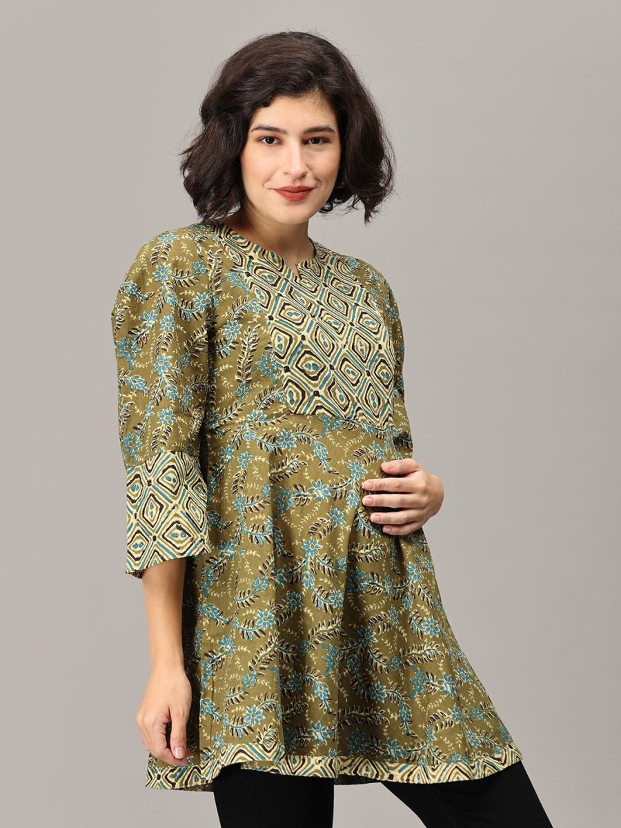 Mehendi Nights Maternity and Nursing Short Kurti - MEW-JB-OLMS-S