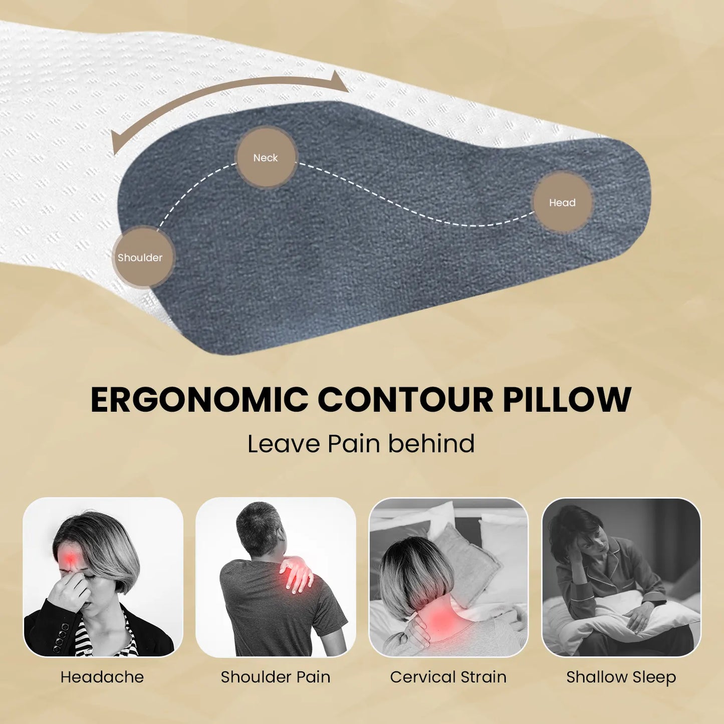 Sleepsia Cervical Pillow for Neck Pain & Shoulder Pain Relief |Orthopedic Memory Foam Pillow, Cervical Pillow, Neck Support Medical Pillow - Grey/White (Gel)