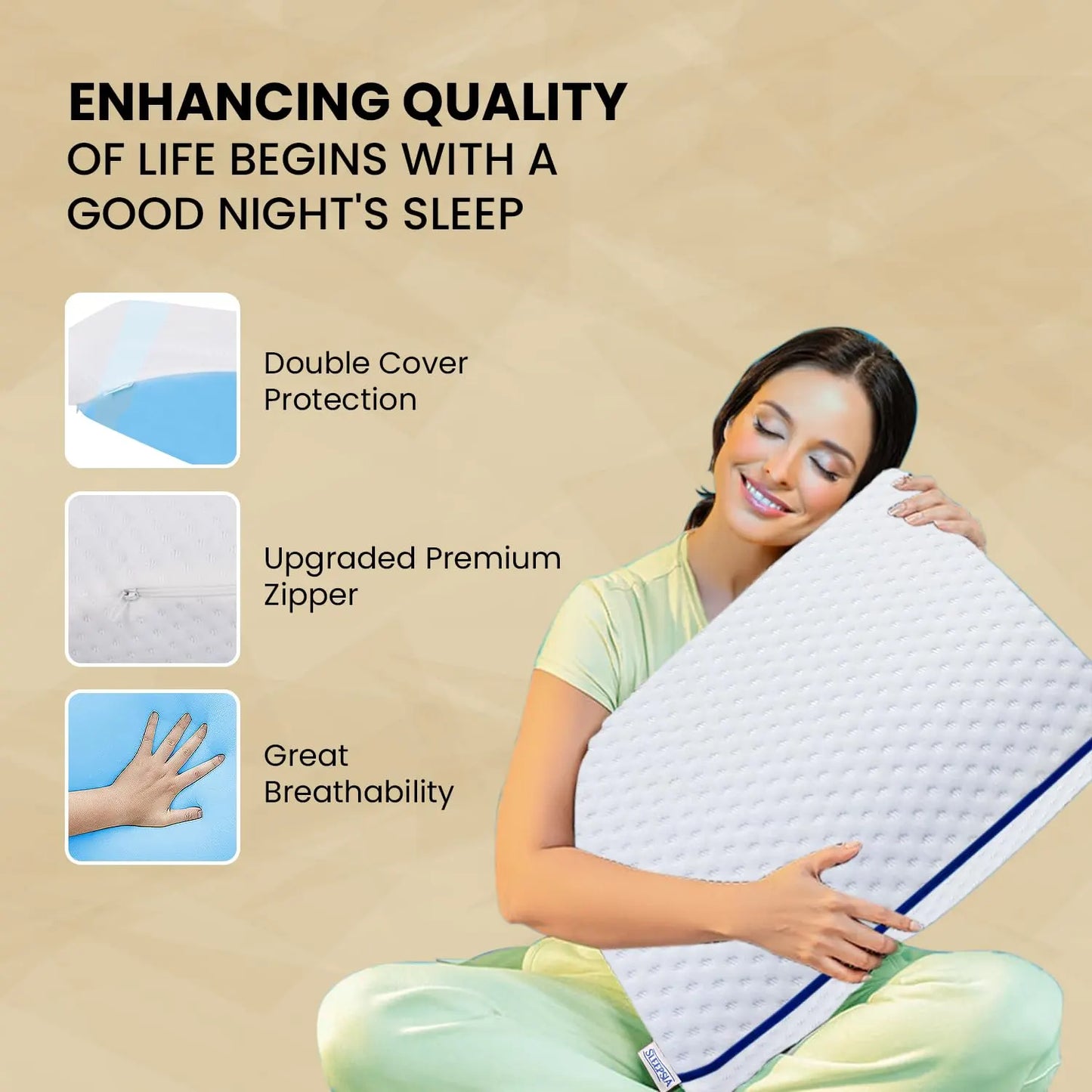 Sleepsia Orthopedic Cooling Gel Memory Foam Pillow | Cervical Pillow for Neck and Shoulder Pain Relief Support Bed Sleeping (Standard,Blue Piping)