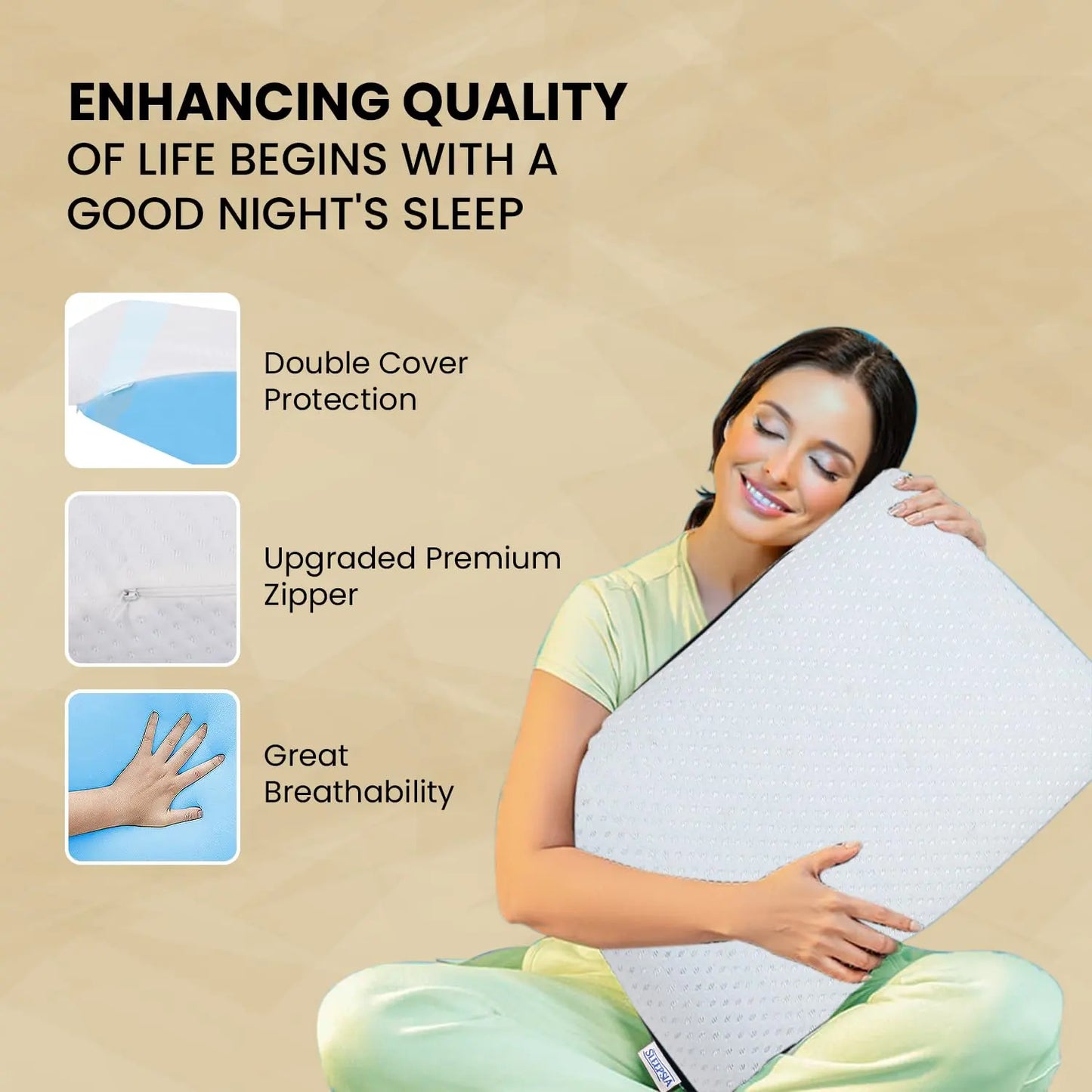 Sleepsia Orthopedic Cooling Gel Memory Foam Pillow | Cervical Pillow for Neck and Shoulder Pain Relief Support Bed Sleeping (Standard,Black/Stripes)