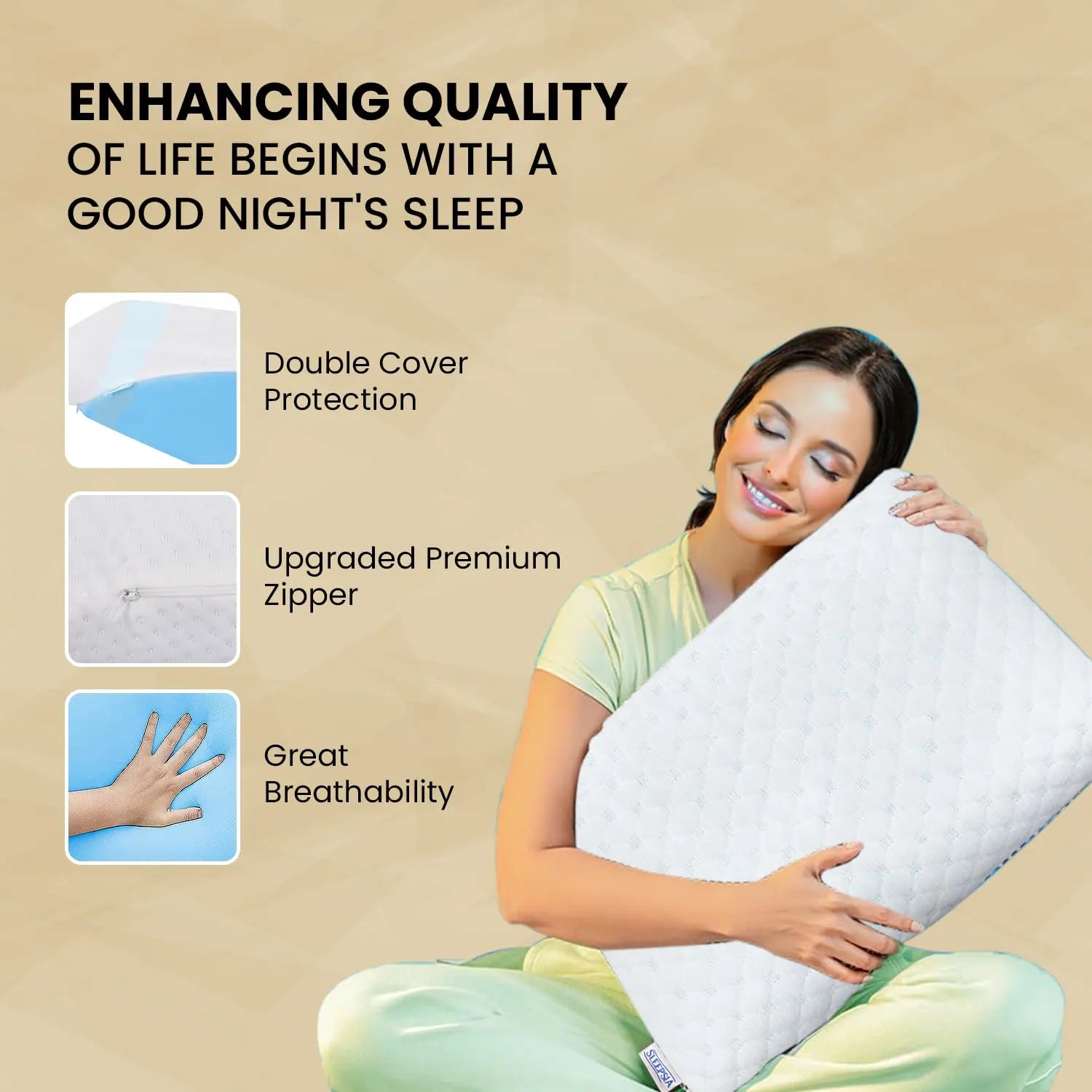 Sleepsia Orthopedic Cooling Gel Memory Foam Pillow | Cervical Pillow for Neck and Shoulder Pain Relief Support Bed Sleeping (Standard,Black/White)