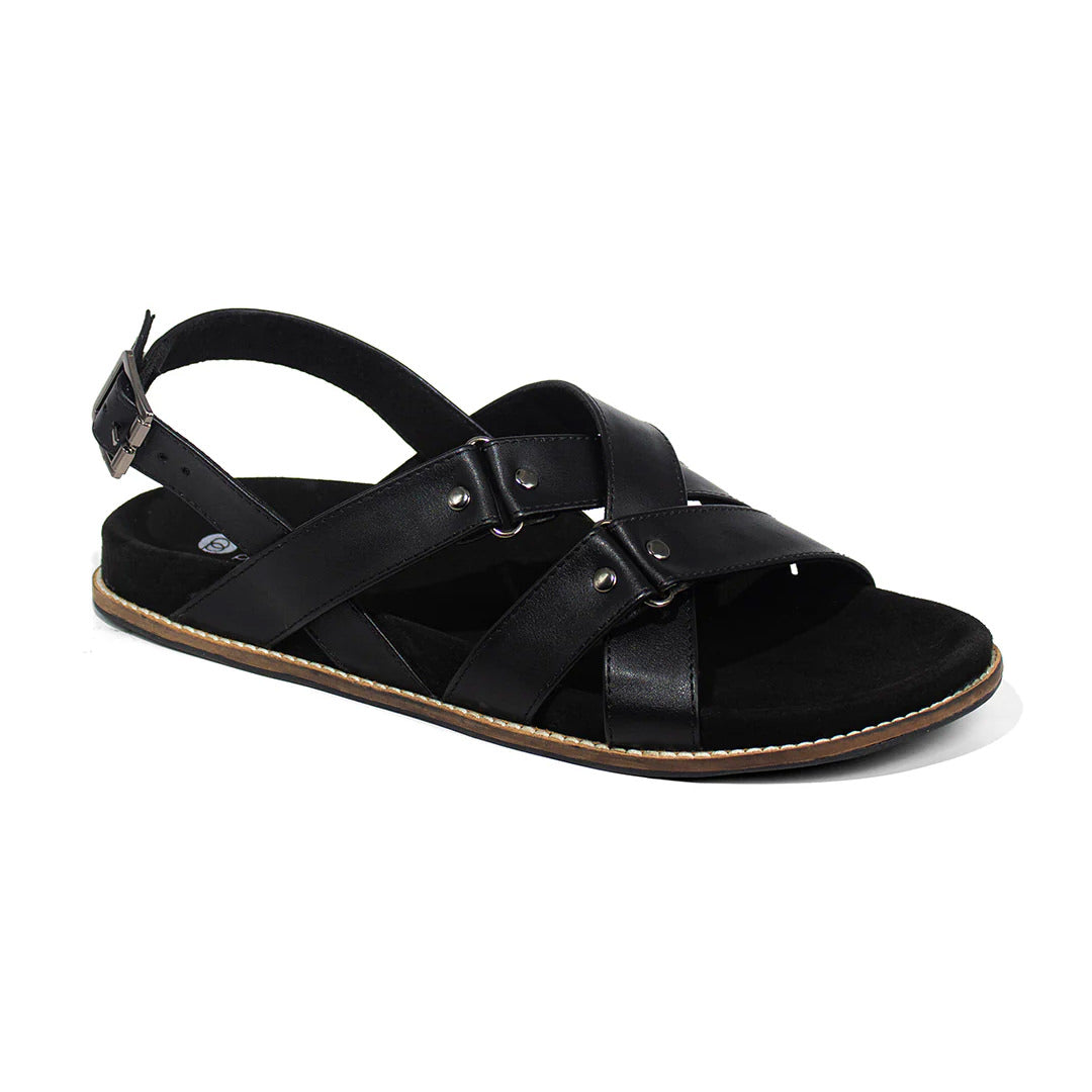 Fox Luxe Crossover Vegan Leather Black Men Sandals Planet Paaduks