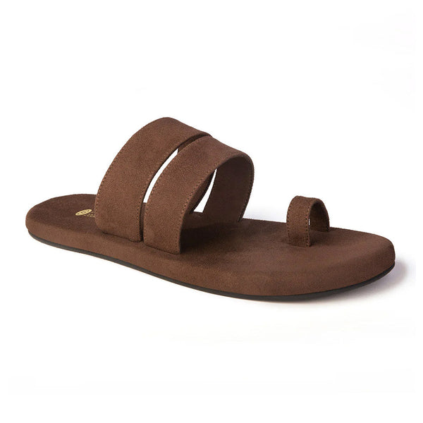 Uri Luxe - Toe-Ring Vegan Suede Brown Men Slides Planet Paaduks