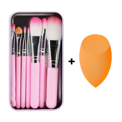 Makeup brush 7 pcs set with one makeup puff (pack of 8) - HalfPe