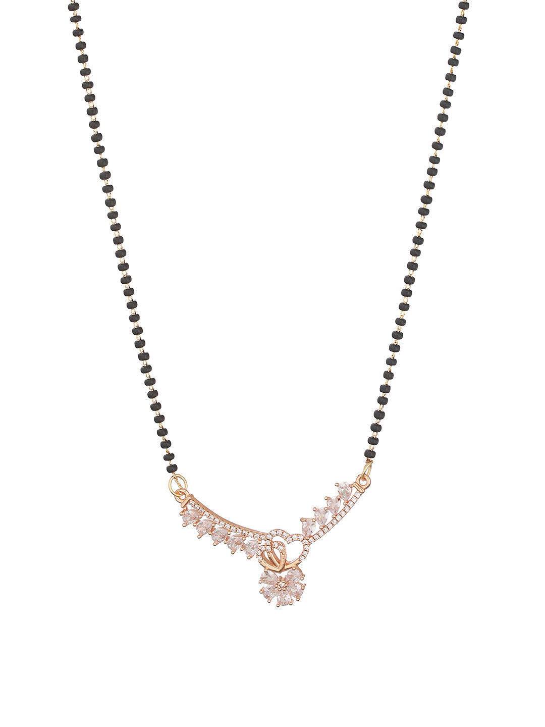 Gold-Plated Black Beaded & White Ad Stone-Studded Mangalsutra