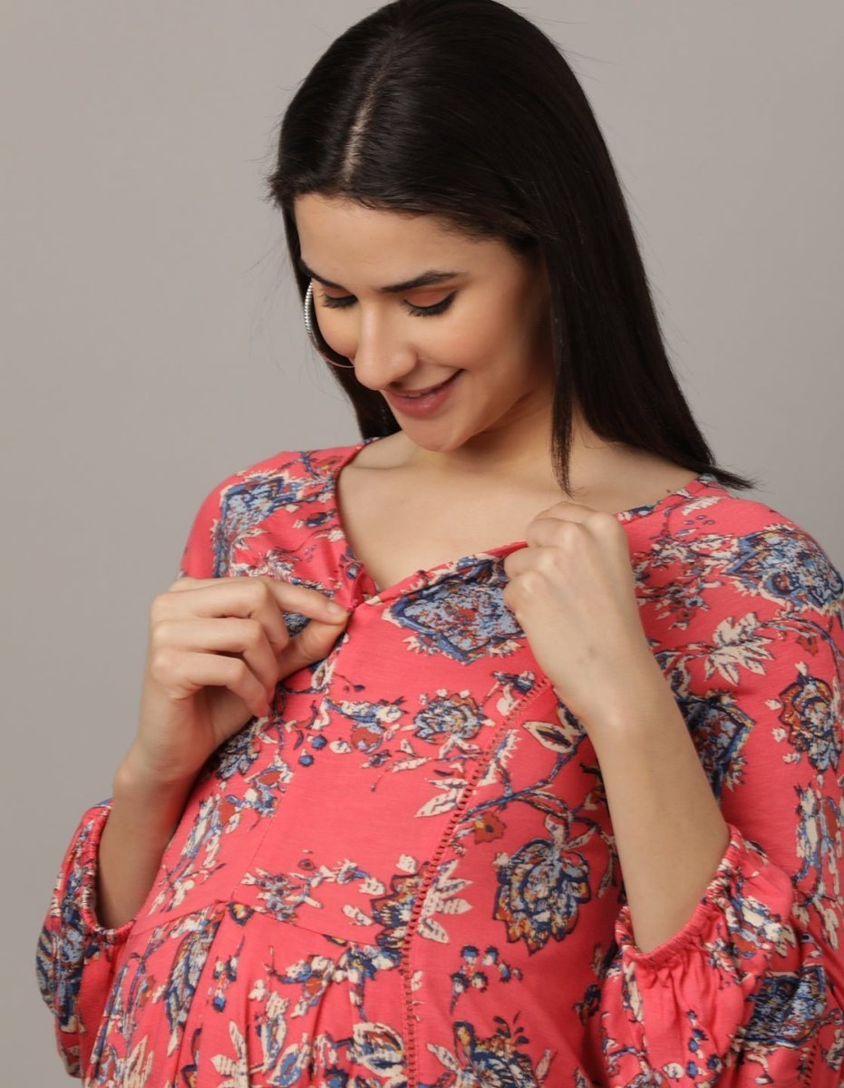 Miami Pink Lace Maternity Dress With Nursing - DRS-MIMPK-S