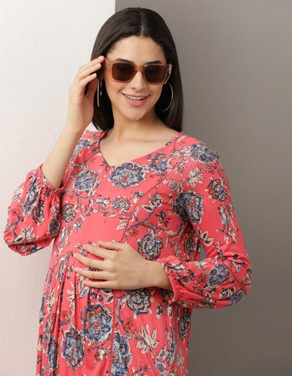Miami Pink Lace Maternity Dress With Nursing - DRS-MIMPK-S
