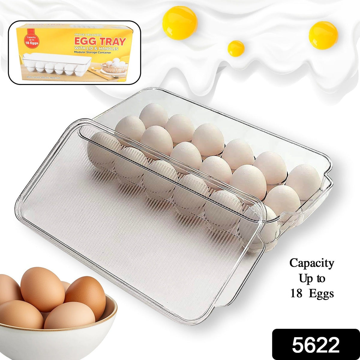 Plastic 18 Cavity Egg Storage Box Or Egg Trays For Refrigerator With Lid  Handles High Quality Rectangular Egg Tray Box For 18 Egg (1 Pc) HP DD