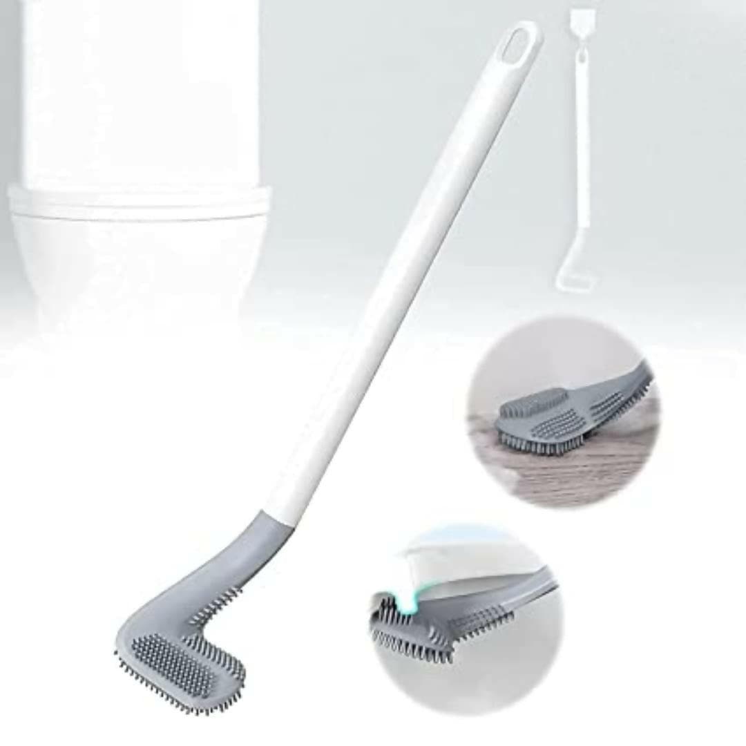 Silicone Flex Flexible Bristles Toilet Brush with Holder Stand L Shape Toilet Brush Cleaner - HalfPe