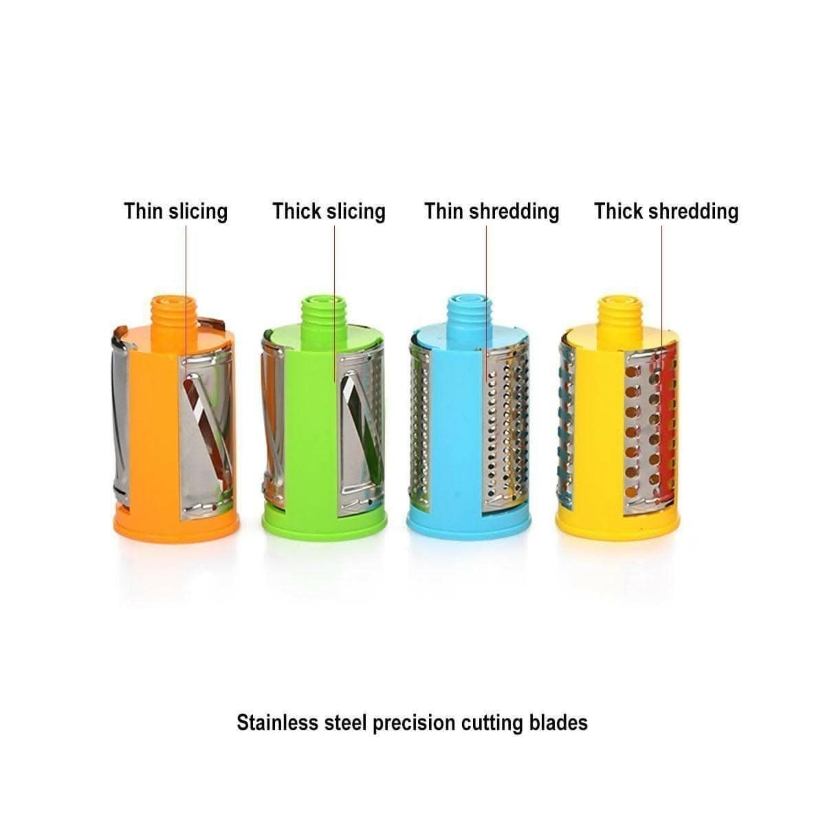 Plastic Stainless-Steel 4-in-1 Multi-Functional Drum Rotary Vegetable Cutter (multi-color) - HalfPe