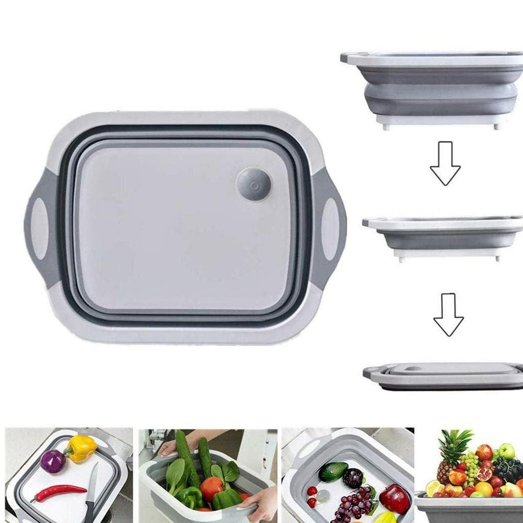 3 in 1 Collapsible Chopping Board Wash Strain Drain Dish Sink Basket Tub - HalfPe