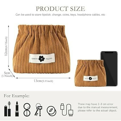 2 Pcs Mini Corduroy Makeup & Storage Pouch for Women Elastic Self-Closing Cosmetic Bag, Travel Handbag & Organizer – Multicolour